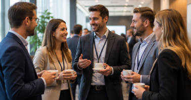 oameni discutand la un eveniment de networking