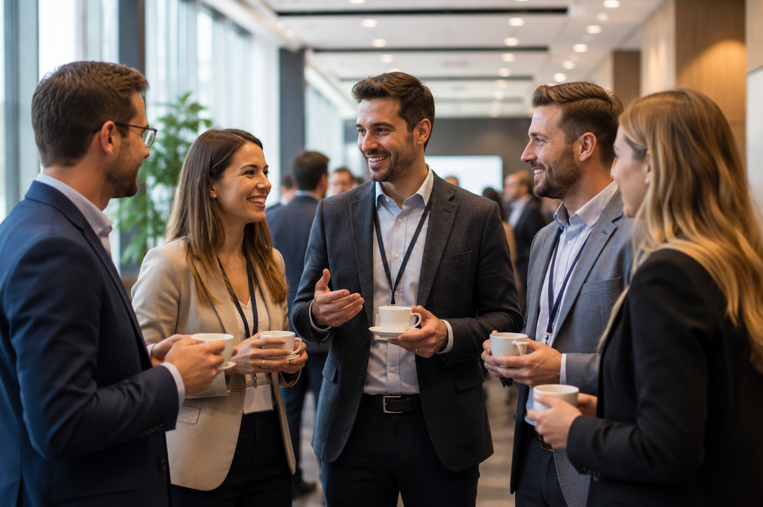 oameni discutand la un eveniment de networking